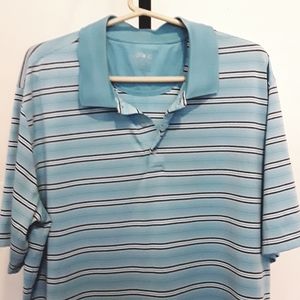 BCG MENS BLUE / WHITE GOLF SHIRT. SIZE L.